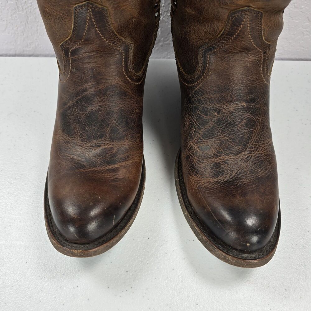 Lane Plain Jane Boots Womens 8 Brown Leather Western Tall Knee Cowgirl Braided - Picture 3 of 11